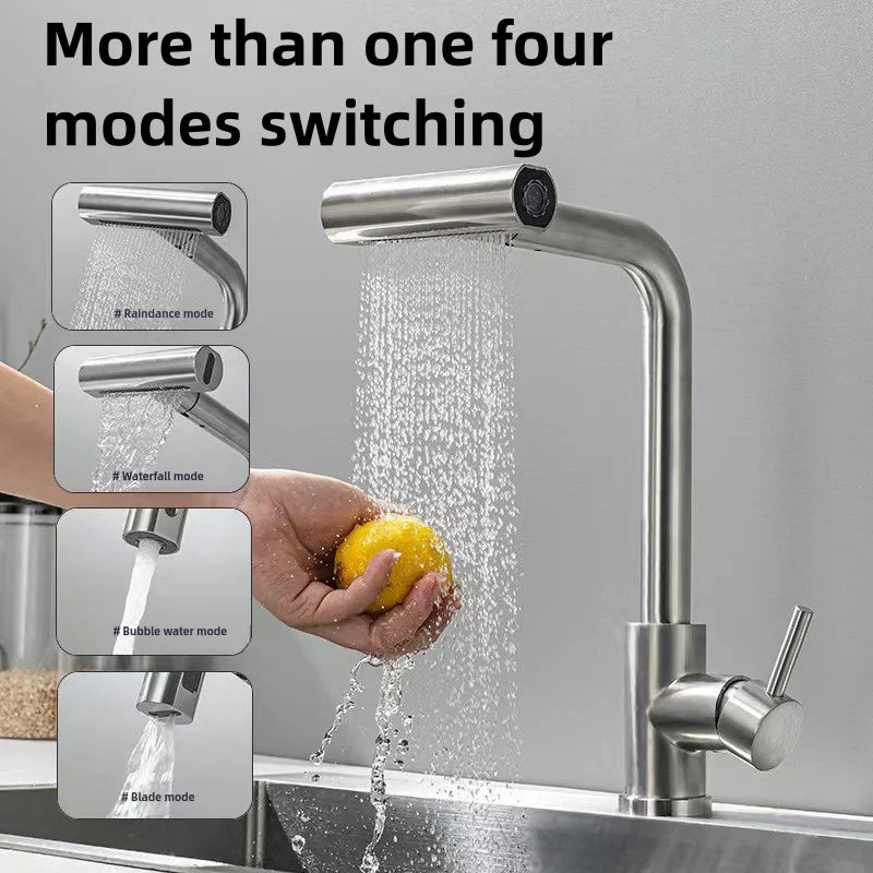 304 Stainless Steel Kitchen Faucet 4 Mode Kitchen Faucet 360°Rotating Waterfall Flow Spray Head Hot And Cold Water Faucet
