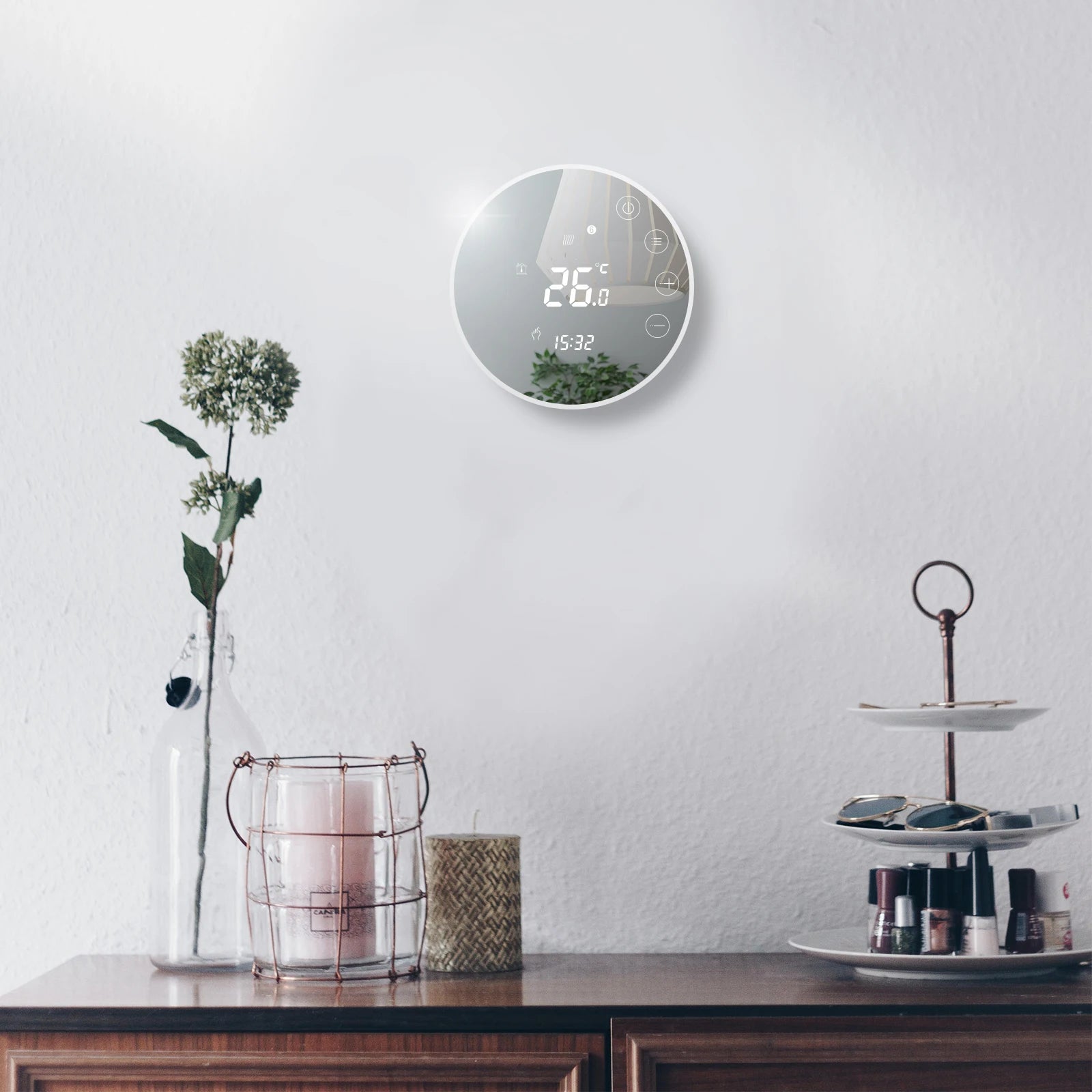 Round Floor Thermostat with LCD Mirror Screen Tuya Smart WiFi Heating Thermostat Warm Room Temperature Controller Alexa Alice