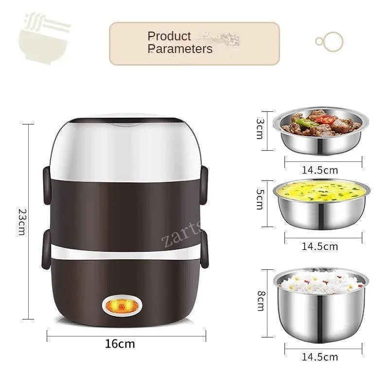 Mini Electric Rice Cooker Stainless Steel 2/3 Layers Food Container Steamer Portable Meal Heating Lunch Box Heater Warmer Bento