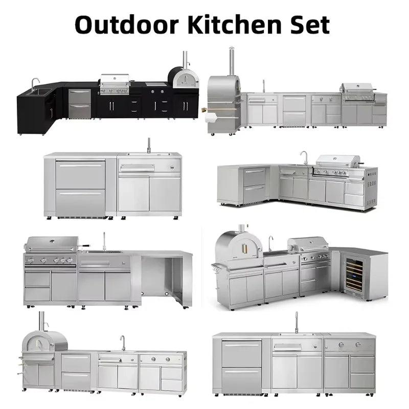 Customized Industrial Sleek Design Stainless Steel Outdoor Kitchen Cabinets Slide Hinge Basket for Easy Maintenance