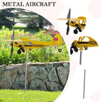 3D Plane Wind Spinner Creative Chic Metal Airplane Garden Weather Vane Plug Decor Anti-corrosion Ornaments for Family Courtyards