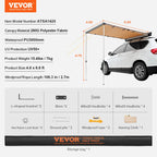 SucceBuy Vehicle Awning  Retractable Car Side Awning Car Awning with Waterproof Storage Bag  Suitable for Truck SUV Van Campers