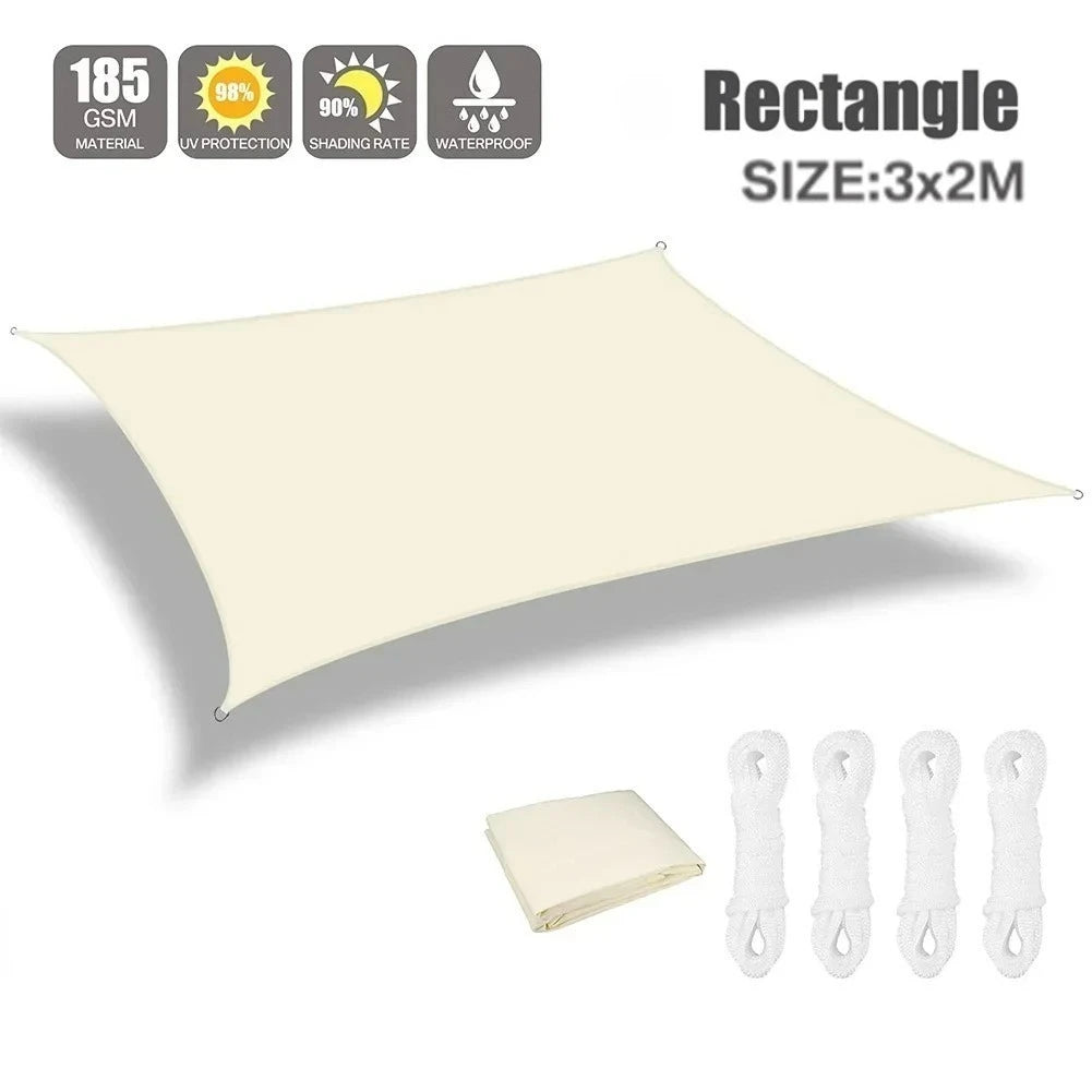 Beige Sun Shade Sail Rectangle Square Triangle Canopy Awning Cloth UV Block Heavy Duty Commercial Graden Outdoor Patio Tarp