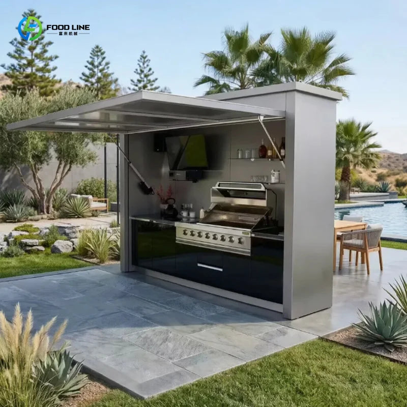 Customized Outdoor Kitchen Island Cabinet Stainless Steel Waterproof Custom Built In BBQ Grill Pizza Oven For Backyard Garden