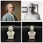 French writer philosopher ornaments Descartes, Montesquieu, Foucault, Voltaire and Rousseau imitation plaster statues  souvenirs