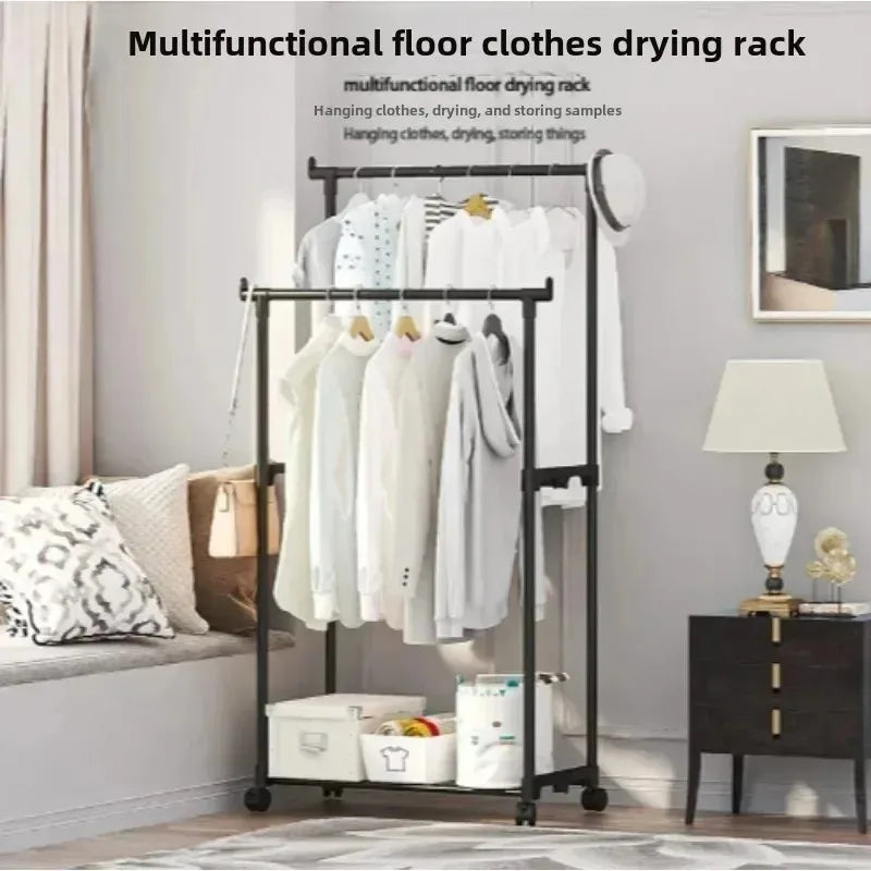 Clothes drying rack Simple floor storage rack Shoe hat rack Household bedroom coat rack Balcony drying rack