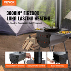 VEVOR 118in Wood Stove Alloy Steel Camping Tent Portable Wood Burning Stove with Chimney Pipes & Gloves Hot Stove for Outdoor
