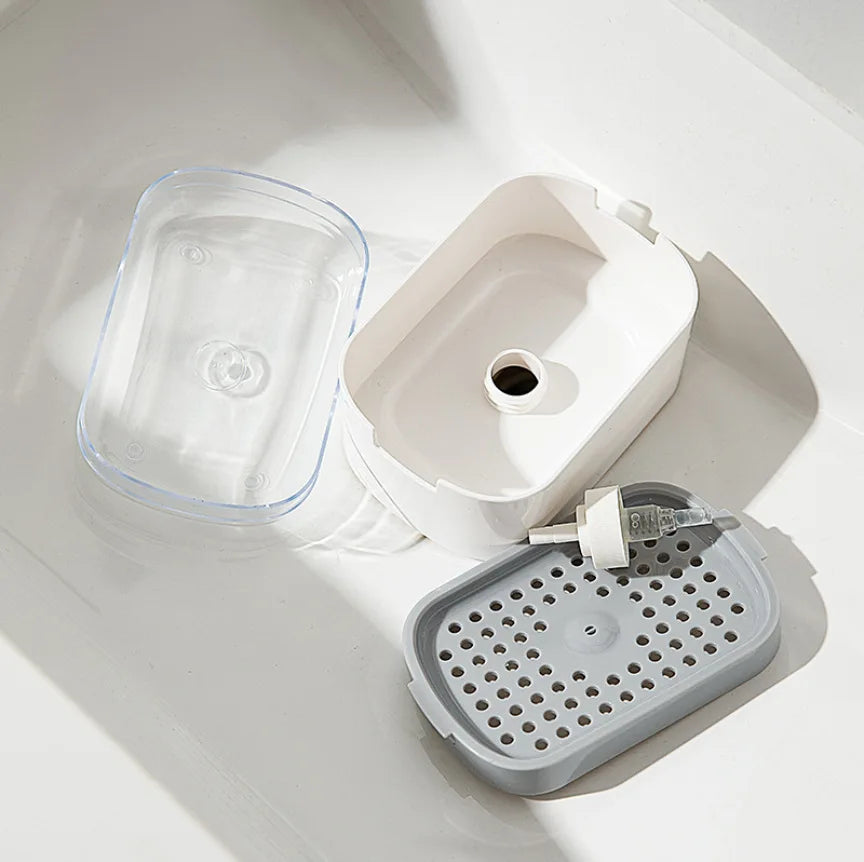 Manual Liquid Soap Dispenser Dish Soap Dispenser with Sponge Holder Press Type Cleaning Liquid Container Kitchen Accessories