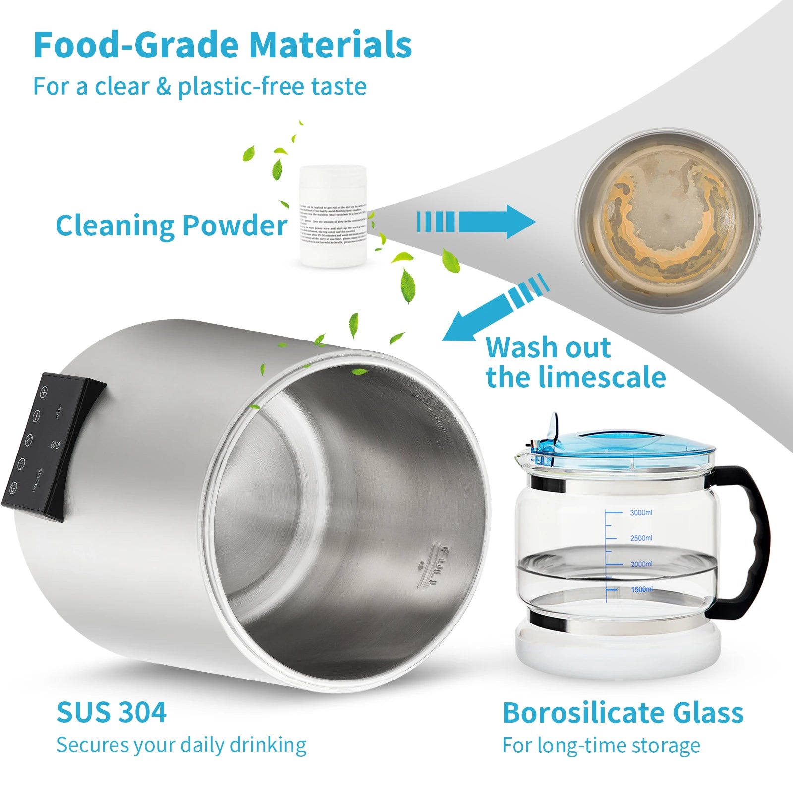 SucceBuy 4L Water Distiller Purifier Filter Dispenser Drink Bottle Softener Dual Temp Display Overheat Protection Home Appliance