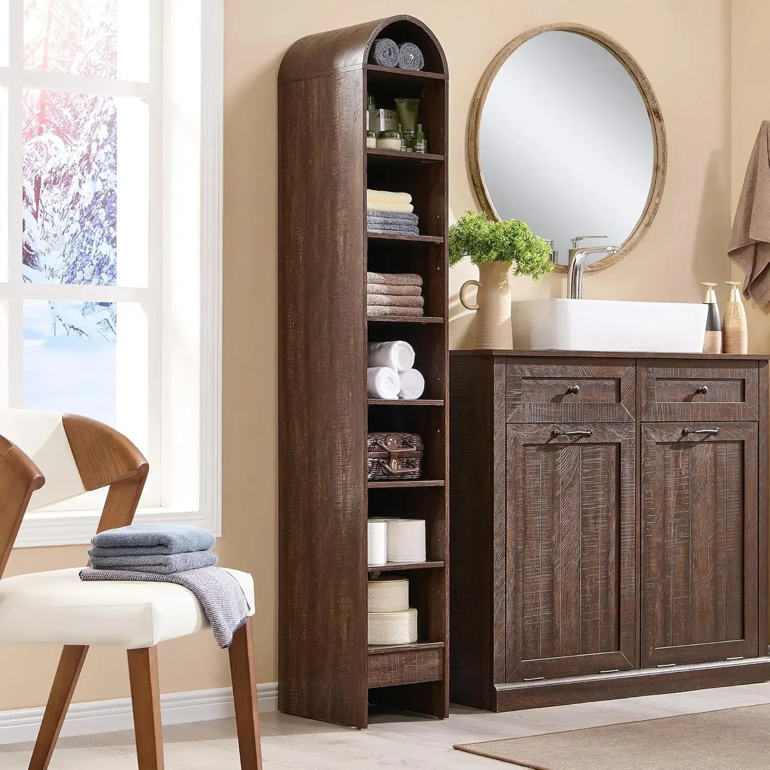 67" Tall Arched Bathroom Storage Cabinet,Modern Farmhouse Storage Cabinet with Adjustable Shelves,Wood Freestanding Cabinet