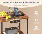 Nightstand Set of 2 with Charger Station \u2014 USB Ports & Outlet, Bed Side Table with LED Lights, End Table with Fabric Drawer