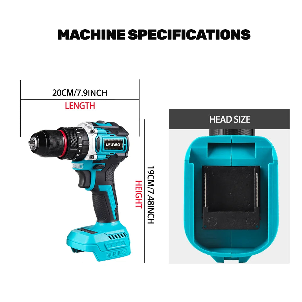 LYUWO Lithium Battery 21V Rechargeable Brushless Compact Electric Screwdriver Hand Drill Impact Drill LW-DZ20