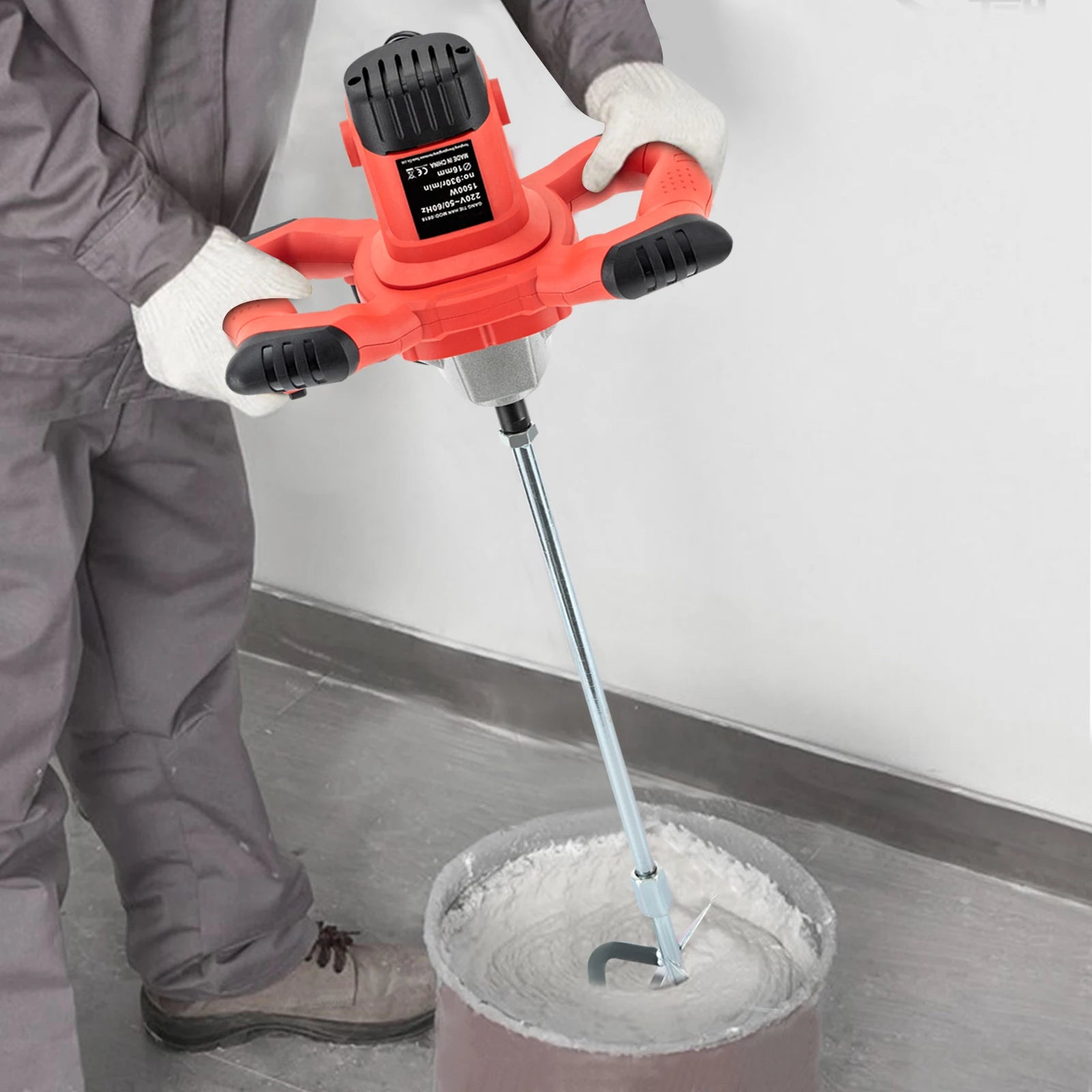 1500W Electric Concrete Mixer Machine Highly Resistant  Handheld Cement Mortar Plaster Mixer 6-Speed Adjustment 930rmp