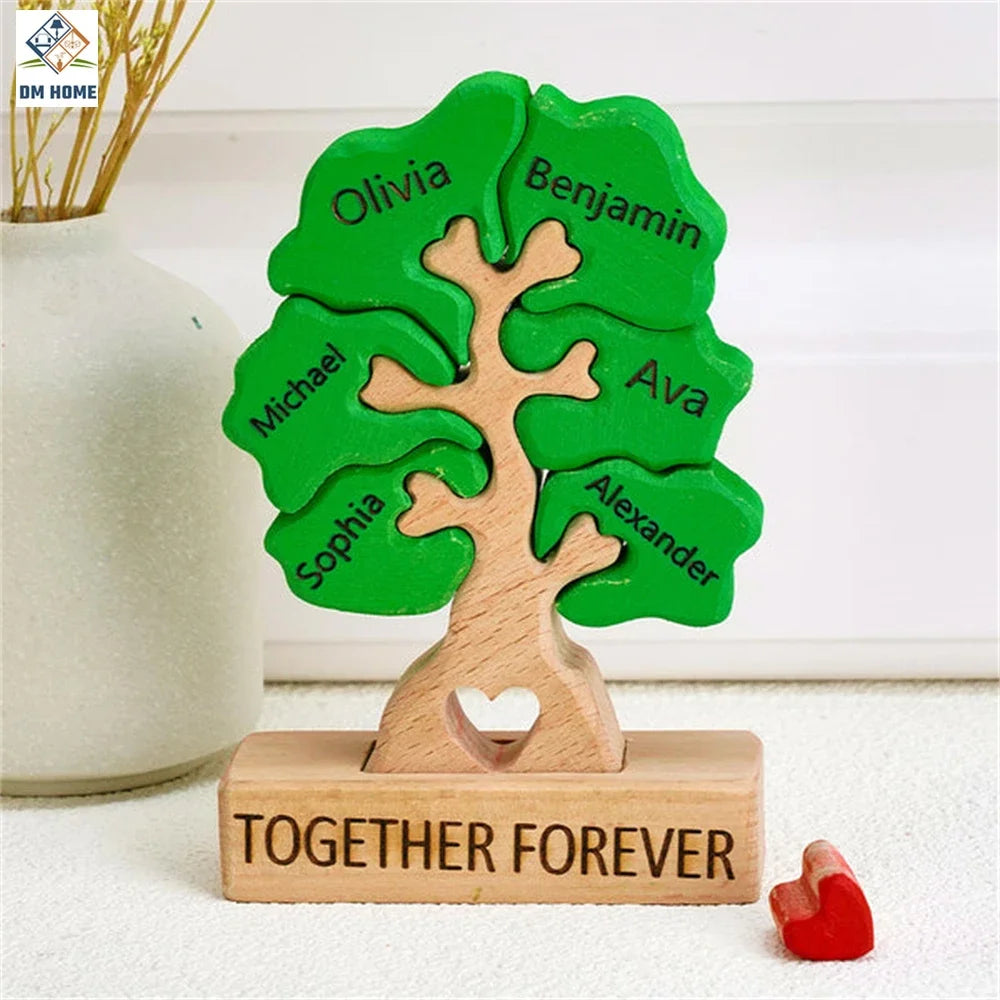 Wooden Family Tree Puzzle,Personalized Customized Free Engraving Custom Name Christmas Tree,Desktop Ornament Decorations Gifts