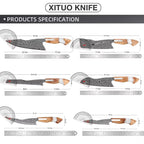 XITUO Premiu Kitchen Knife Set 1-6PCS,Japanese Damascus Steel Chef Knife Set,Chef,Santoku,Nakiri,Bread, Boning&Utility Knives