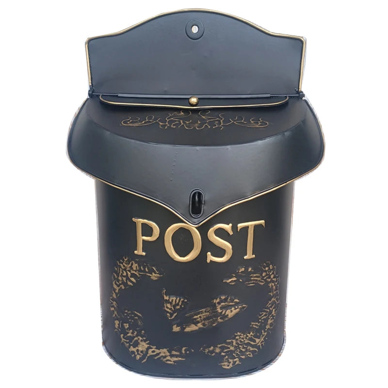 Rustic Free Standing Outdoor Wall Mount Mailbox Vintage Metal Wrought Iron Mail Boxes Retro Postbox for Garden Residential Decor