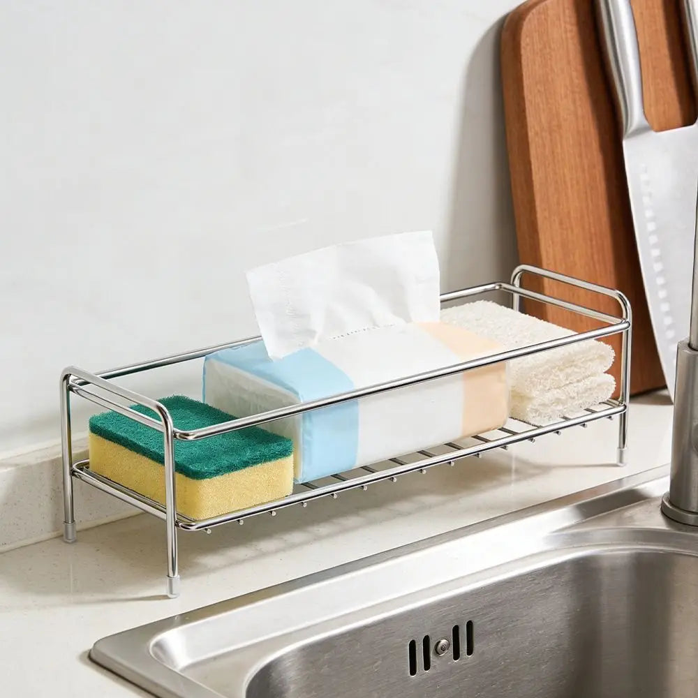 Stainless Steel Kitchen Sink Storage Rack Waterproof Anti-rust Cosmetic Storage Stand Non-Slip Save Space Dishcloth Organizer