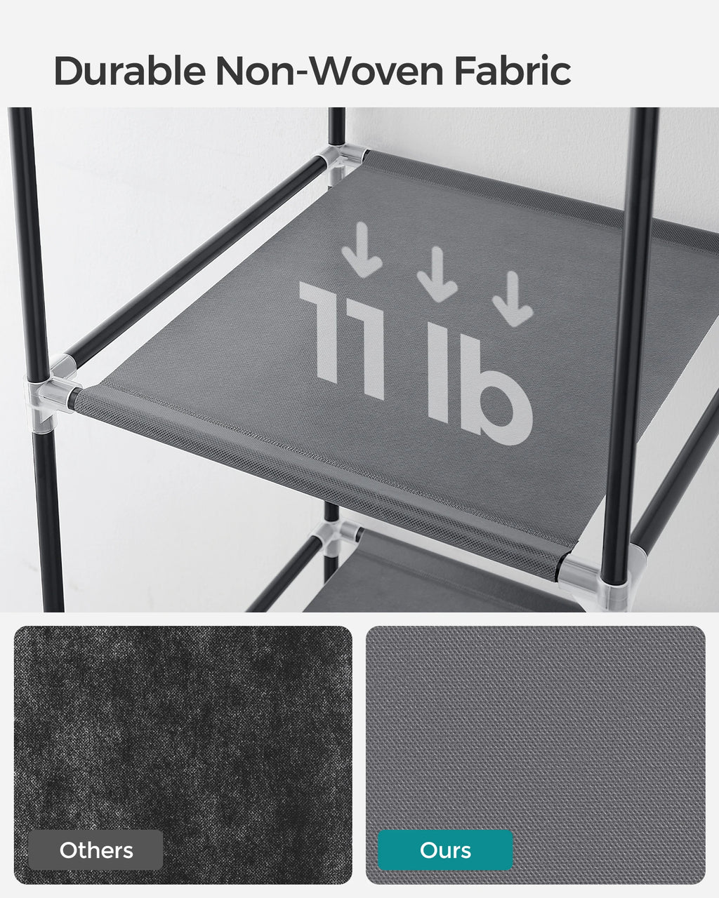 SONGMICS Portable Closet, Clothes Storage Organizer with 6 Shelves, 1 Clothes Hanging Rail, Non-Woven Fabric Closet, Metal Frame