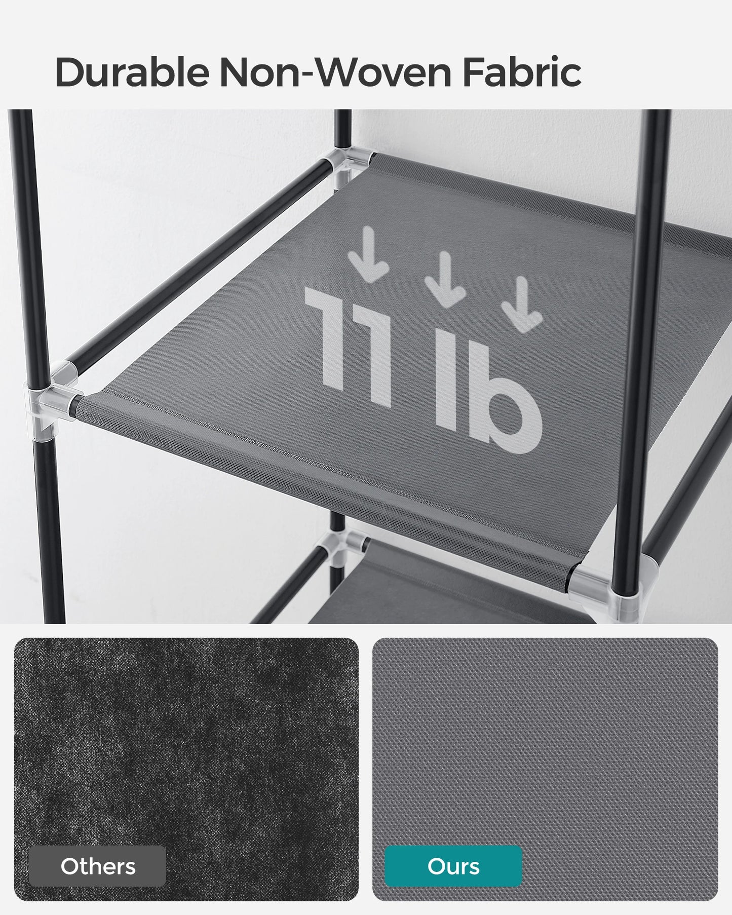 SONGMICS Portable Closet, Clothes Storage Organizer with 6 Shelves, 1 Clothes Hanging Rail, Non-Woven Fabric Closet, Metal Frame