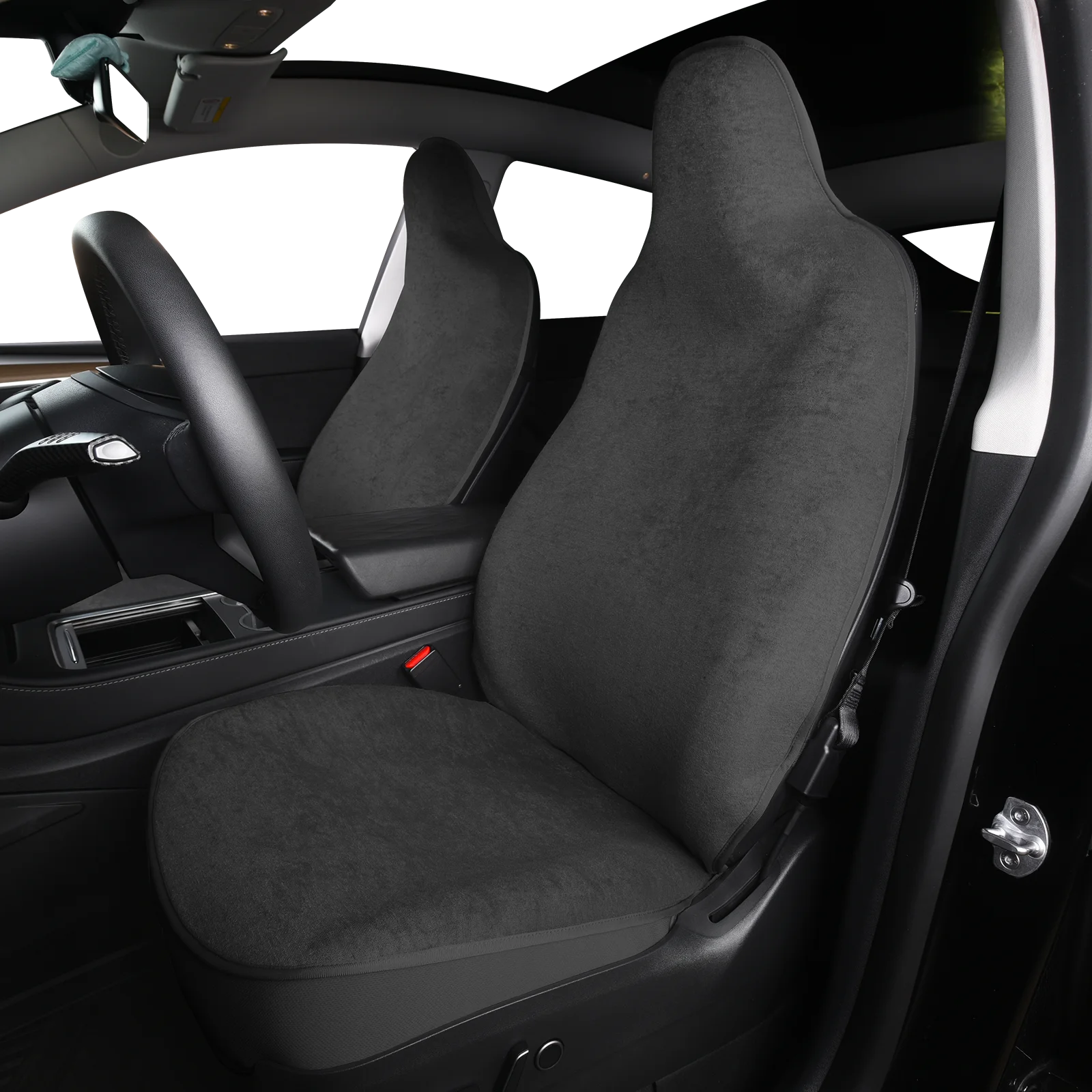 Seat Cover For Tesla Model 3 / Y Front Seat Cover Spring Summer White/Black 4mm Thick Polyester Fiber Car Interior Accessories