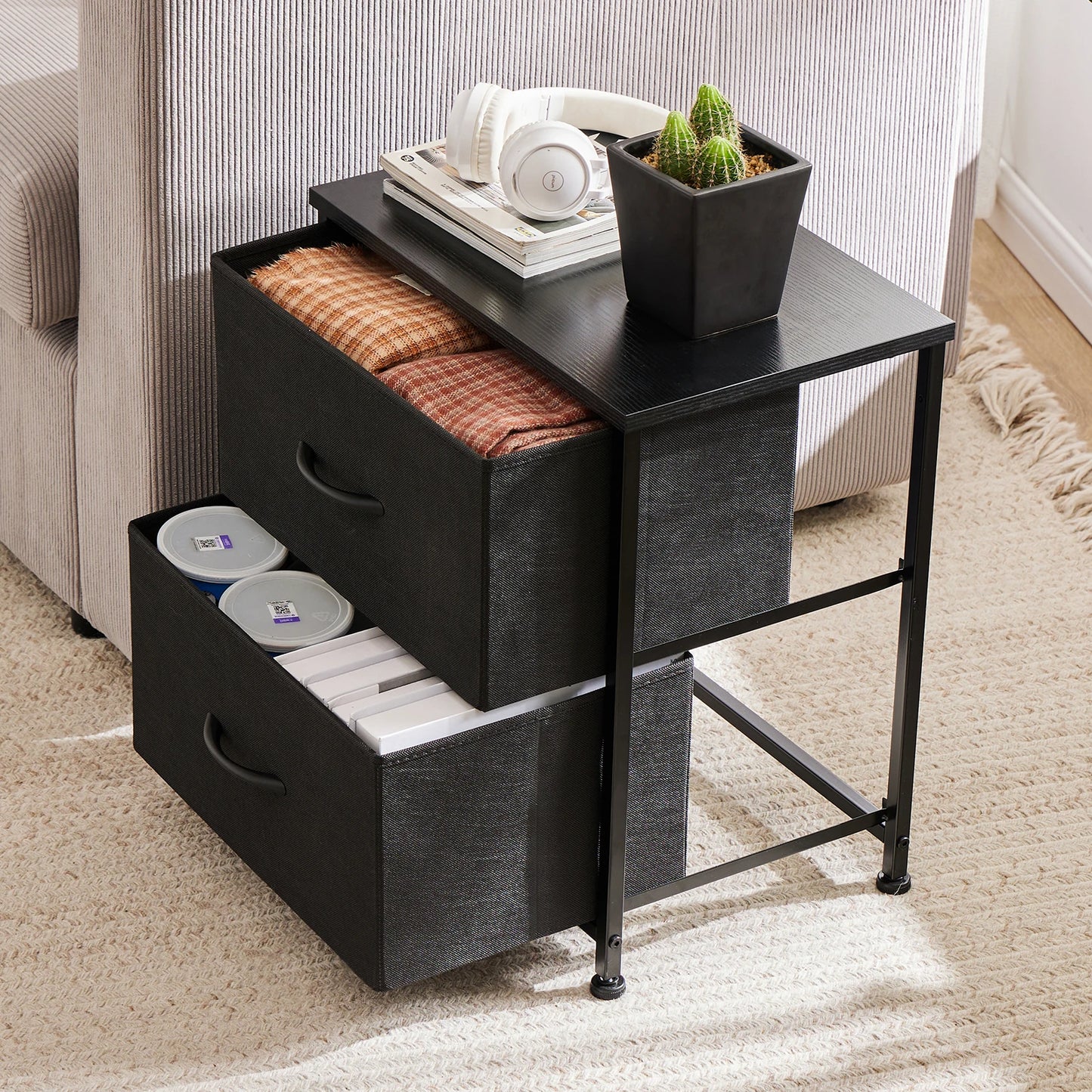 JHK Nightstand with 2 Fabric Drawers, Bedside Storage Cabinet for Bedroom, Closet Chest Organizer Table | AlluCanFind