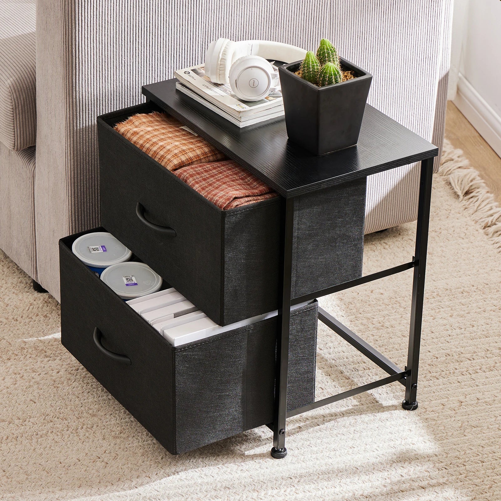 JHK Nightstand with 2 Fabric Drawers, Bedside Storage Cabinet for Bedroom, Closet Chest Organizer Table | AlluCanFind