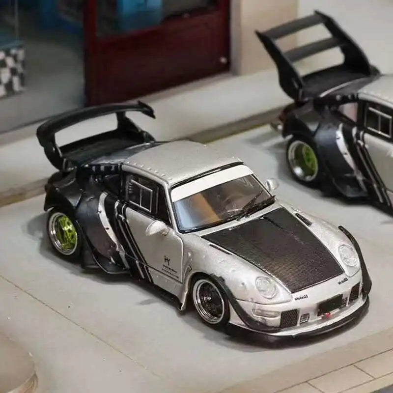 SW 1:64 RWB 993 Matte Silver Cyberpunk Diecast Diorama Car Model Collection Toy