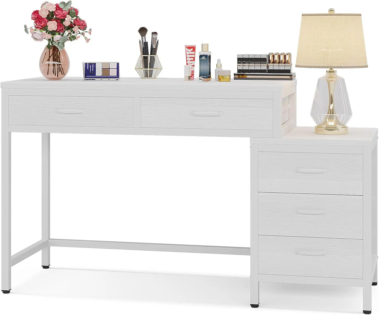 Vanity Desk with 5 Drawers, Makeup Vanity Table Dressing Table with Side 3-Drawer Chest (Without Mirror)for Women, Girls
