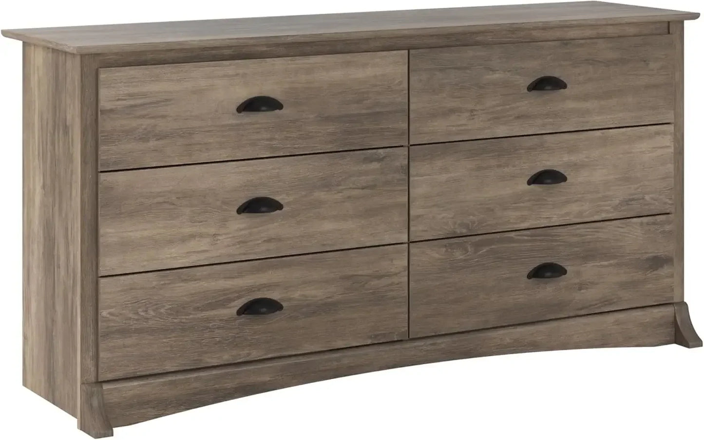 Salt Spring Bedroom Furniture: Gray Double Dresser for Bedroom, 6-Drawer Wide Chest of Drawers