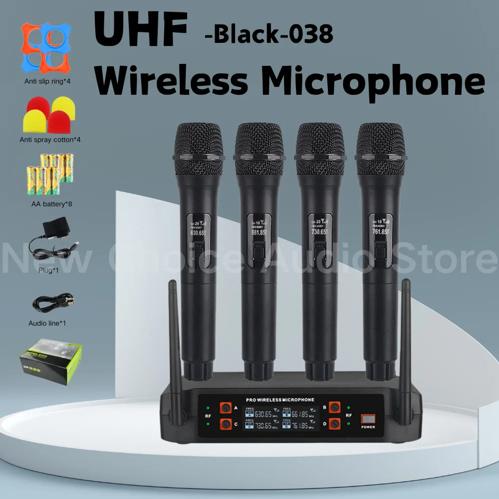 Wireless Microphone Handheld 4 Channel UHF Fixed Frequency Dynamic Microphone For Karaoke Wedding Party Band Church Performance