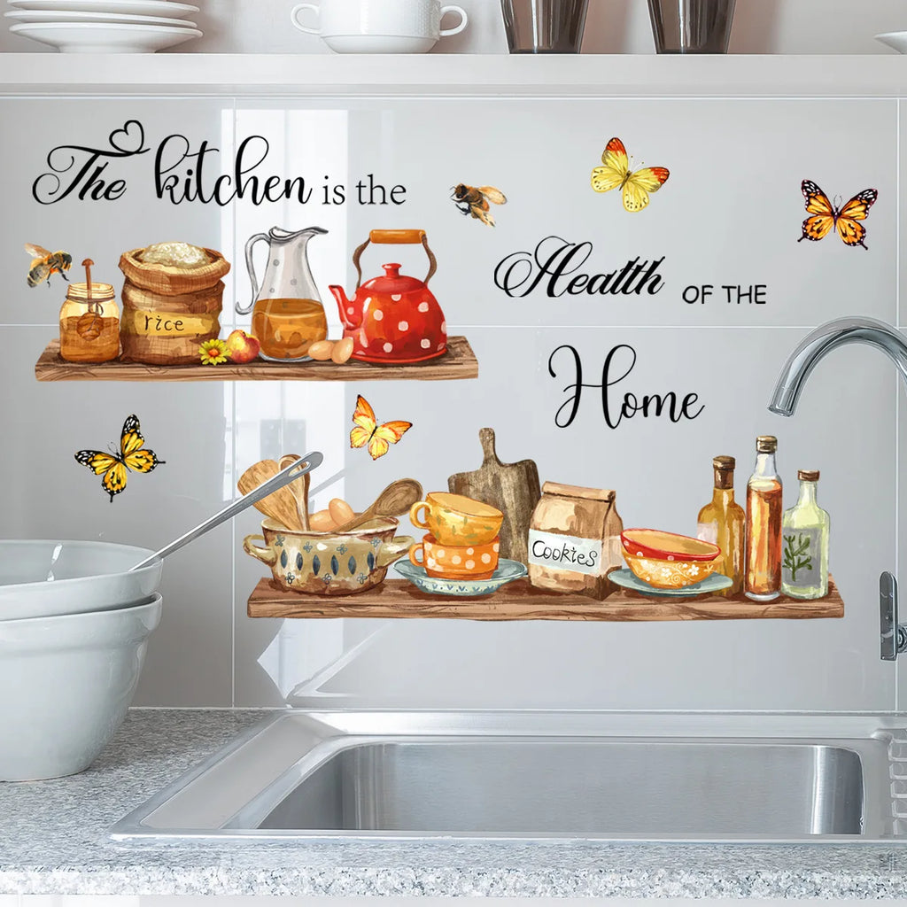 Kitchen Wall Stickers Tableware Butterfly Dining Room Wall Decals Kitchens Heart Utensil Decoration Decor for Home