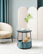 VASAGLE side table round small table coffee table small living room table with fabric basket living room storage space