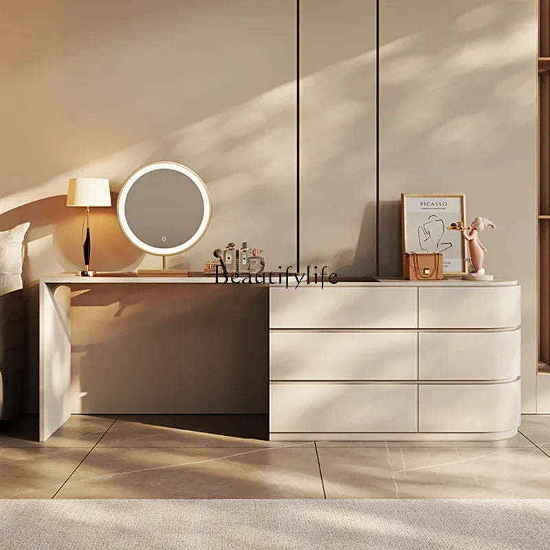 FG11Light luxury solid wood telescopic dresser, bedroom storage cabinet integrated tempered glass makeup table