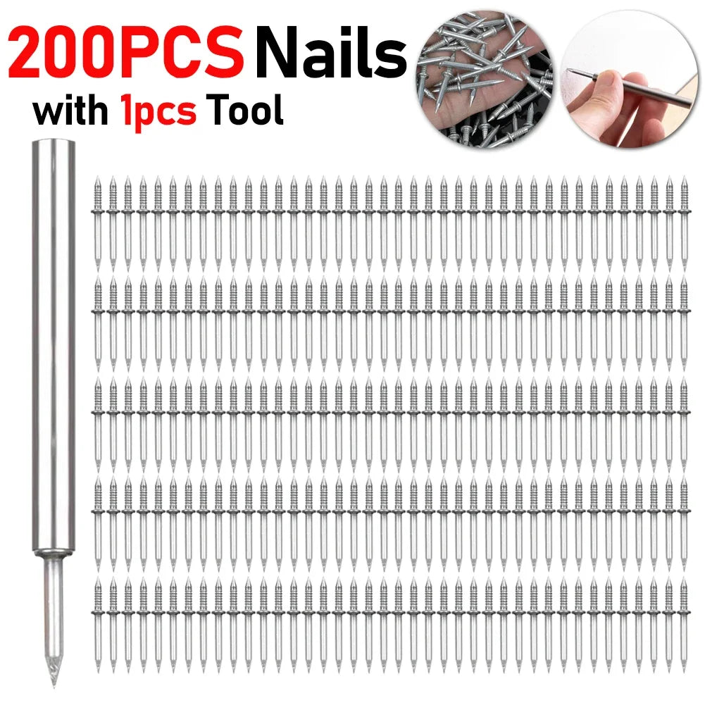 300-10pcs Double Head Nails Anti-Rust Double-Head Seamless Thread Nail Hard Thread Screws Set for Solid Wood Skirting Boards