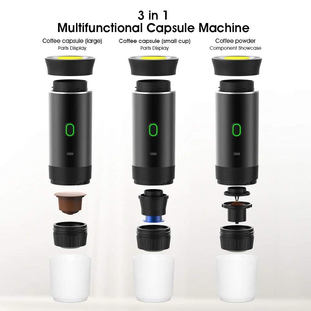 3 in 1 Electric Travel Espresso Machine Heating Water Portable Coffee Maker Compatible with Ground Coffee Small Large Capsules