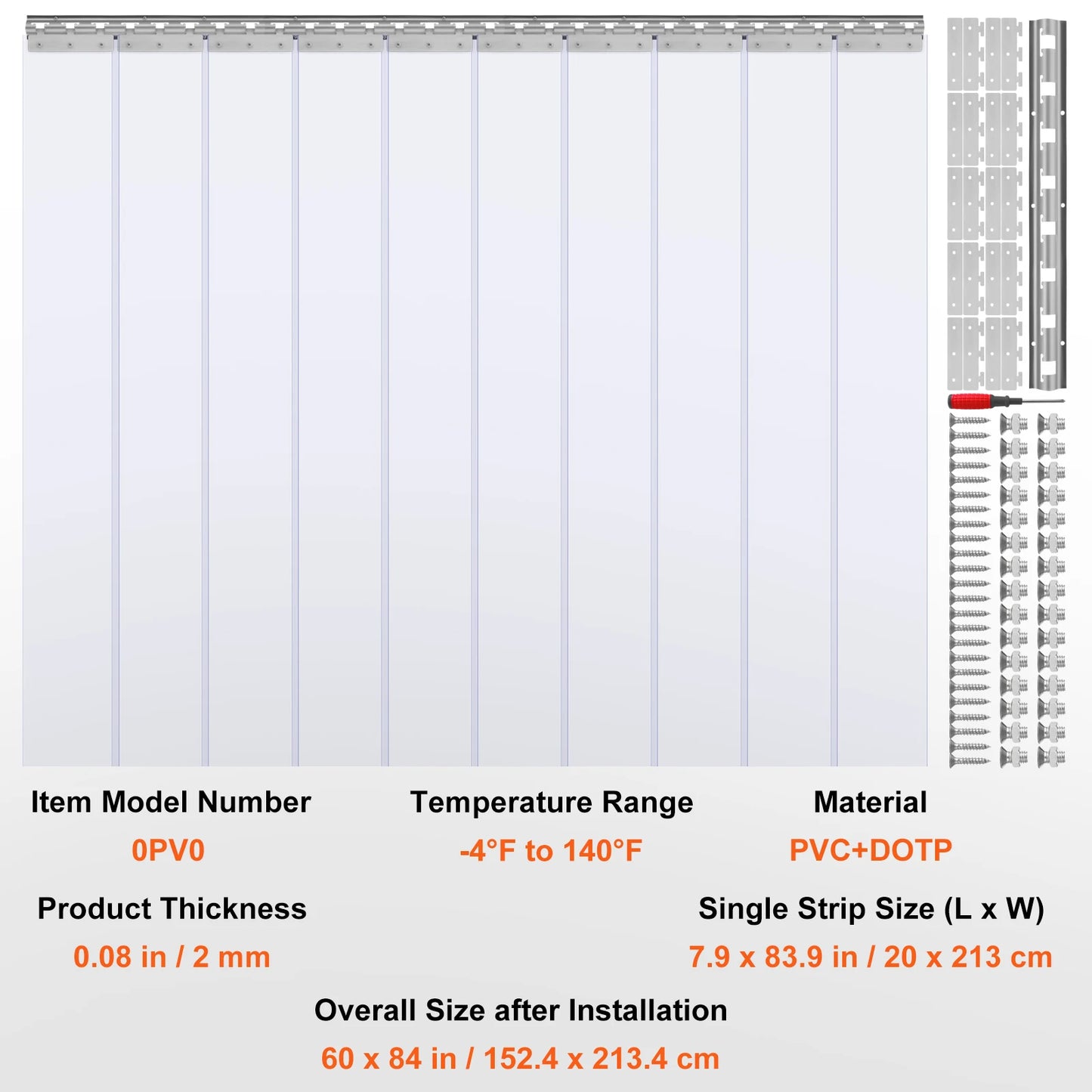 VEVOR Windproof Door Curtain 84" x 60" PVC Transparent Air-Conditioning Curtain Strip Screen Indoor Outdoor Heat Insulation