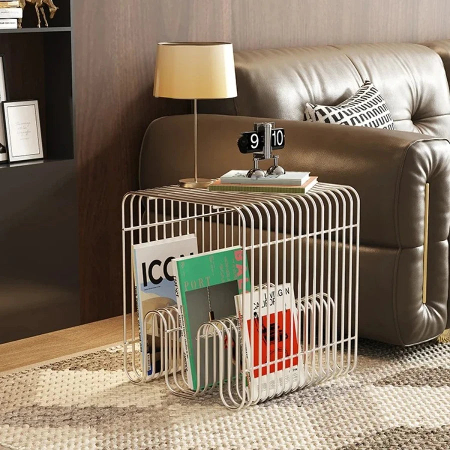 Nordic Metal Coffee Tables with Storage Modern Accent Tables for Sofa Creative Newspaper Display Rack Living Room Coffee Table
