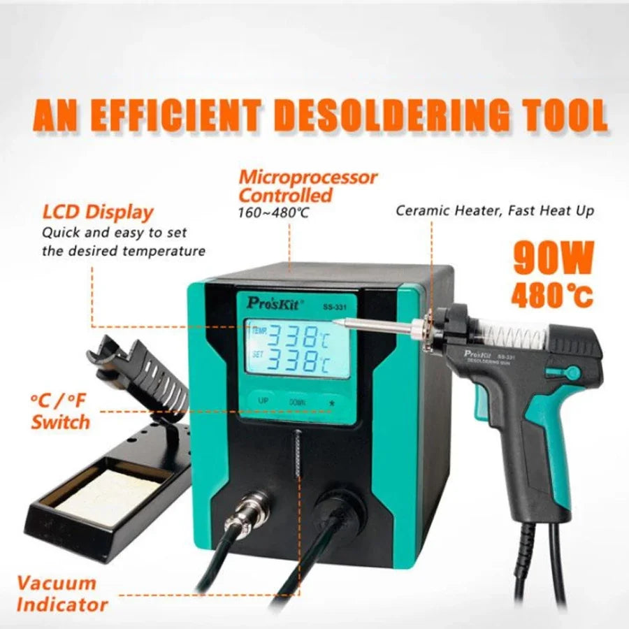 Pro'sKit SS-331H Desoldering station LCD Digital Electric Soldering Suction Pump High Power Strong Auto Sleep Vacuum Solder Gun
