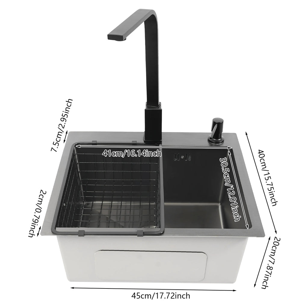 45*40*20cm 201 Stainless Steel Kitchen Sinks Recessed Sinks Sink Units Kitchen Taps Sinks with Drains Black