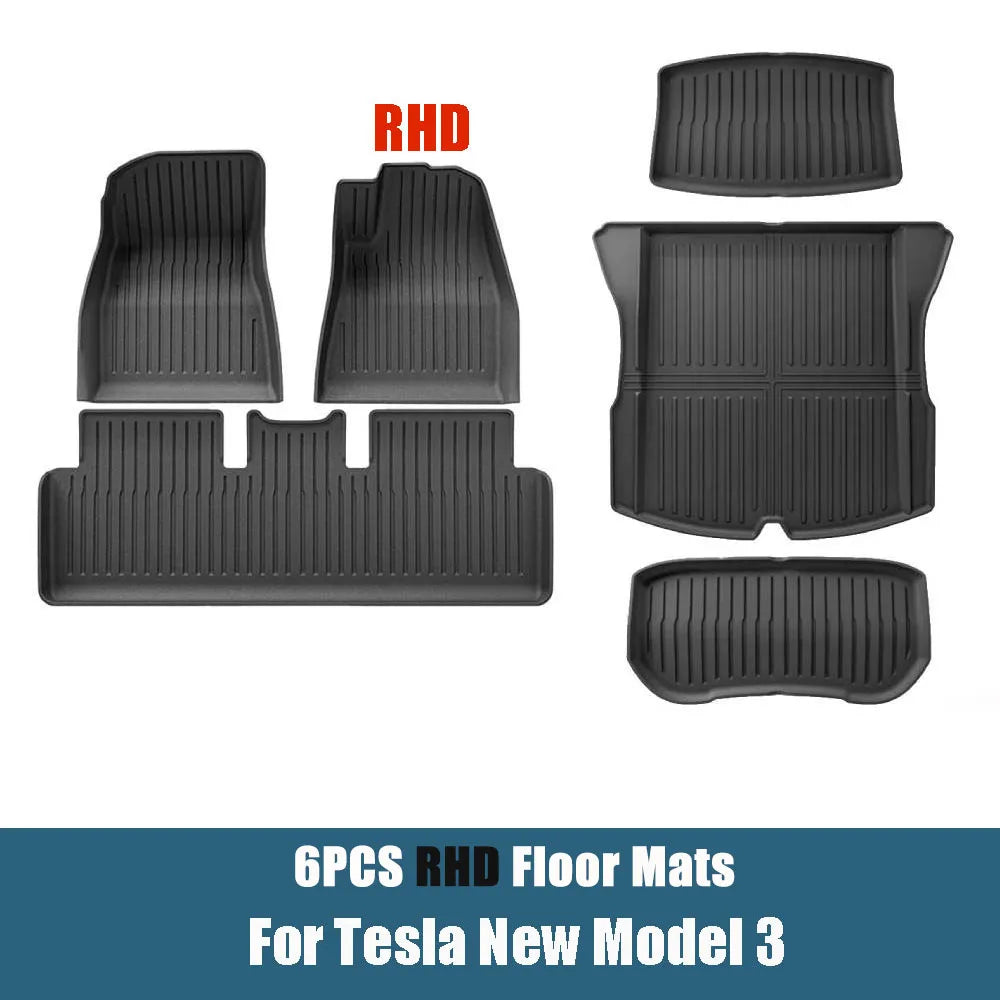 Floor Mats For Tesla Model 3 Highland 2025 All Weather Front Rear Cargo Liner Mat, Waterproof Anti-Slip Mats Accessories