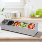 Spice Rack Shelf Stainless Steel Organizer Stand W/ 5*1/6 Pans W/ Lids Countertop Inclined Holder for Sauce Fruits Kitchen Use