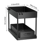 Bathroom Kitchen 2 Tier Under Sink Organizer Sliding Cabinet Storage Basket Rack with Hooks Hanging Cup