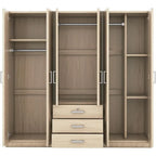 Large Wardrobe Closet 6 Doors, 70.9" W Wooden Wardrobe Cabinet with Big Drawers, Bedroom Armoire Dresser Wardrobe Clothes Organi