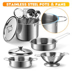 Play Pots and Pans Toys for Kids - Kitchen Playset Pretend Cookware Mini Stainless Steel Cooking Utensils Development Toys