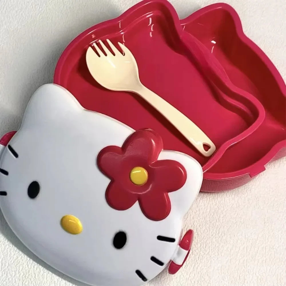 Kawaii Hello Kitty Double Lunch Box Microwave Plastic Lunch Box Student Fruit Lunch Box Cute Daily Tableware
