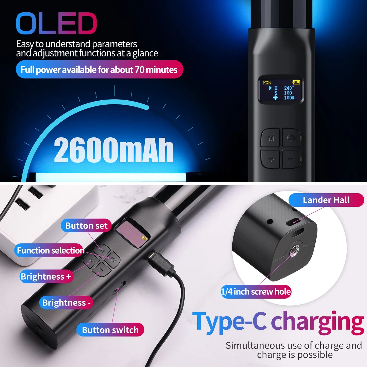 Ulanzi VL119 Colorful Led Stick Light Lamp Handheld RGB Tube Light Wand For Studio Game Room Video Movie Vlog Tiktok Photography