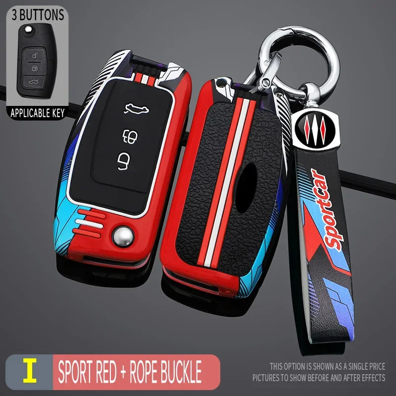 Racing Style Metal Car Key Case Fob Cover for Ford Fiesta Focus Ecosport Kuga Escape Falcon C-Max Territory Mondeo Galaxy