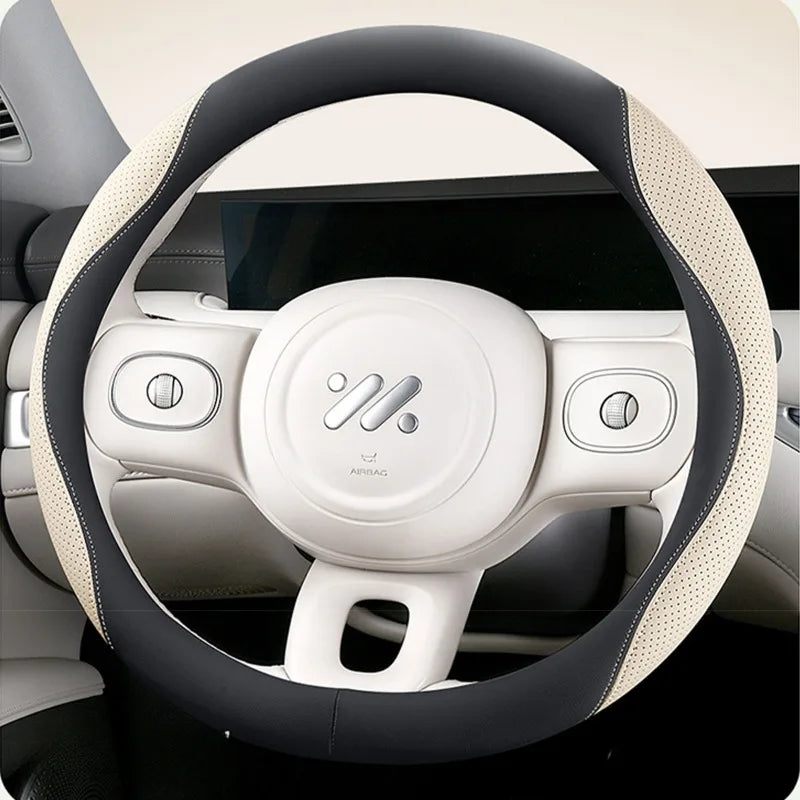PU Leather and Mesh Car Steering Wheel Cover, Comfortable and Breathable, Keeps Cool in Summer and Warm in Winter
