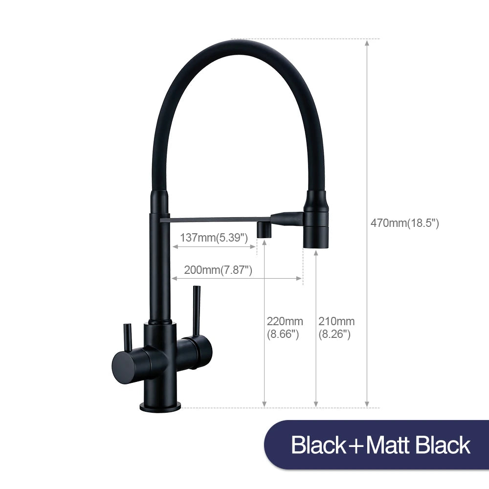 Brushed Gold Kitchen Faucet Filter 360 Swivel Pure Water Tap for 3 Ways Kitchen Pull Out Purification Water Mixer Double Handle