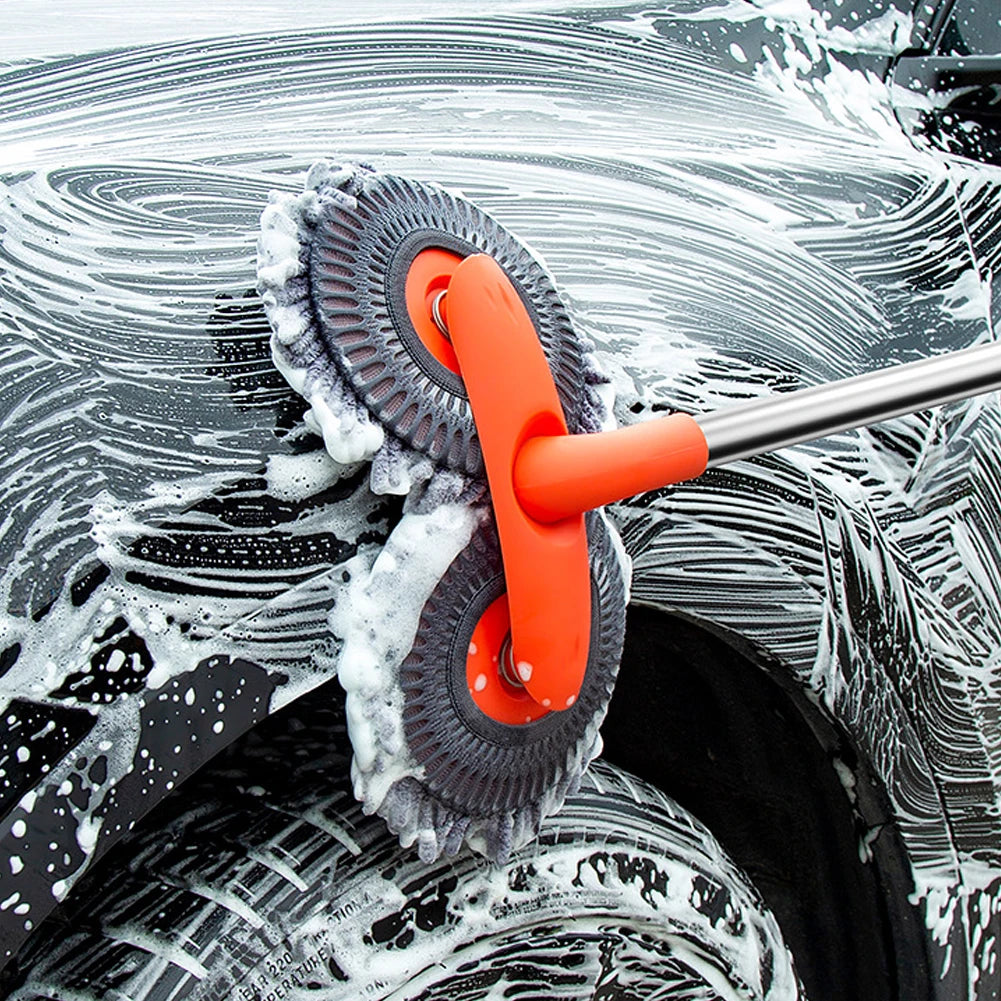 Foam Washing Chenille Broom 360 Rotation Car Wash Brush Double Brush Head Stretching Handle Telescopic Mop Auto Care Accessories
